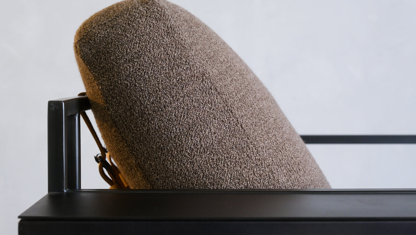 Inheritance Armchair in Military Canvas + Blackened Steel (with brown boucle slipcover set)
