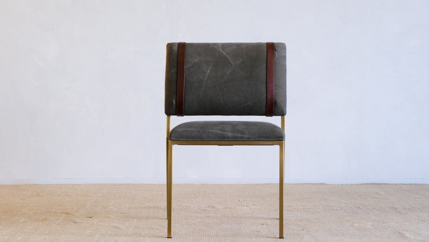 Inheritance Desk Chair in Antique Brass and Deadstock Olive Canvas