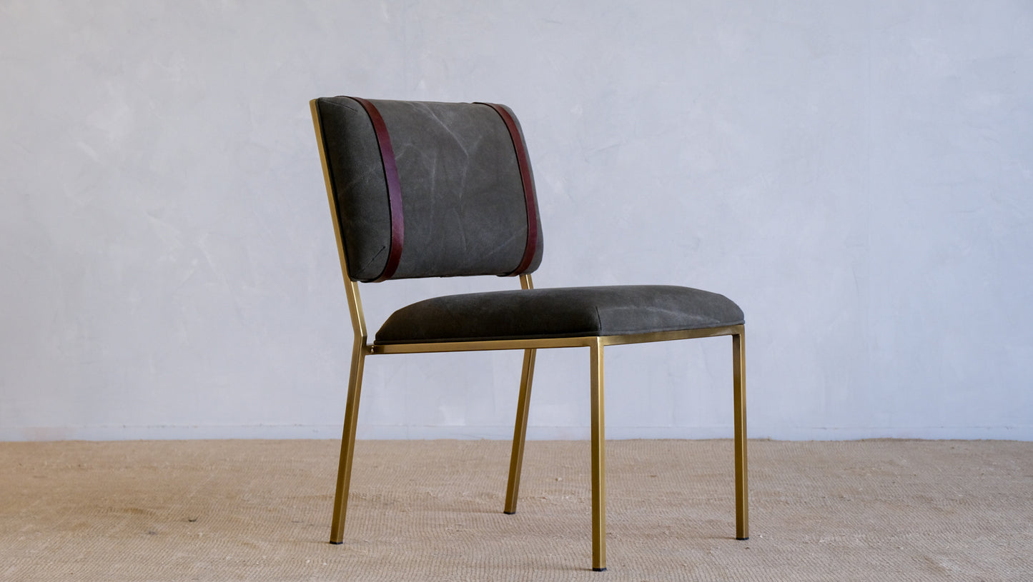 Inheritance Desk Chair in Antique Brass and Deadstock Olive Canvas