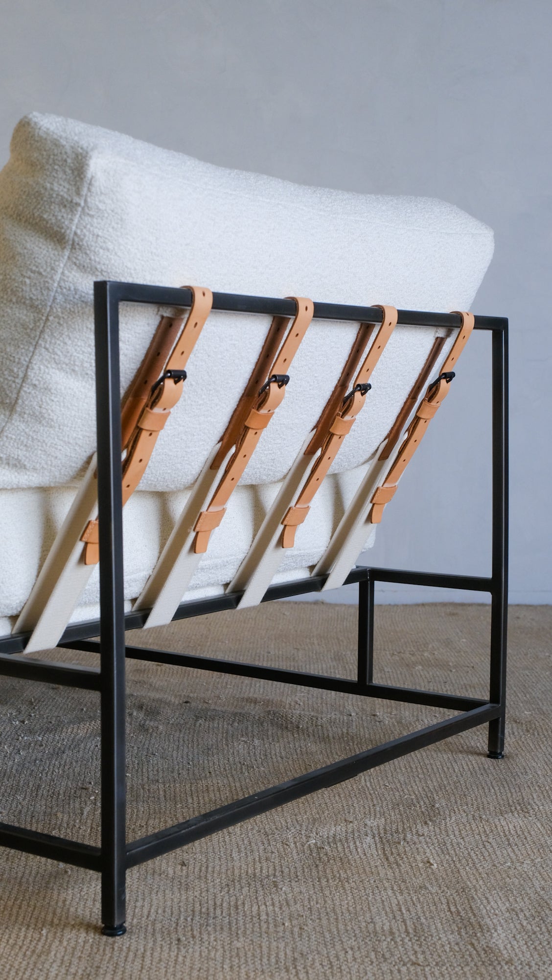 Inheritance Chaise Lounge in Military Canvas + Blackened Steel (with White Boucle extra cover set)