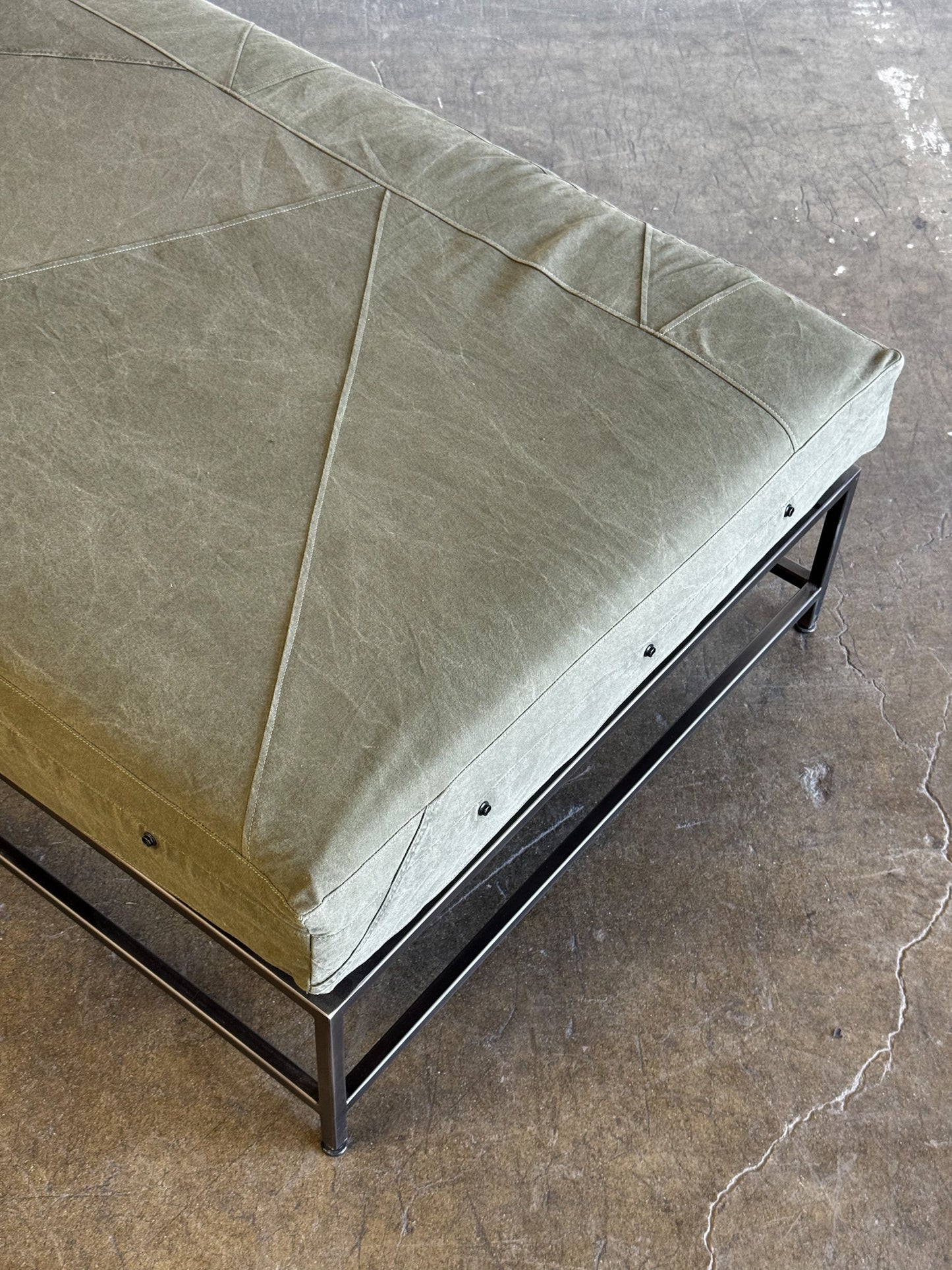 Inheritance Chaise Lounge in Military Canvas + Blackened Steel (with White Boucle extra cover set)