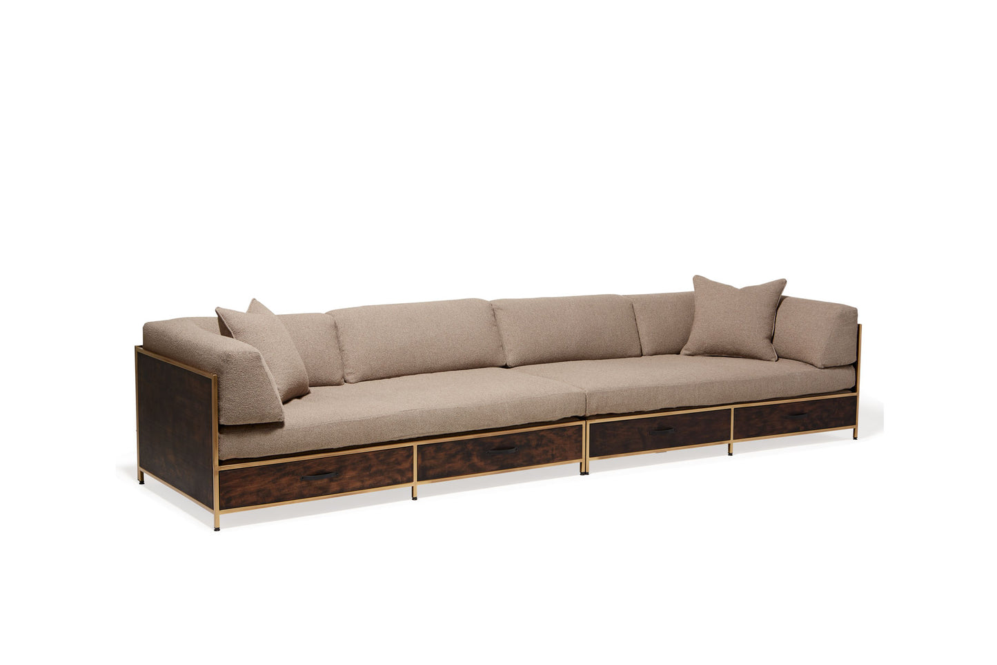 Guest Bed Sofa - Brown Boucle and Walnut with Brass frame