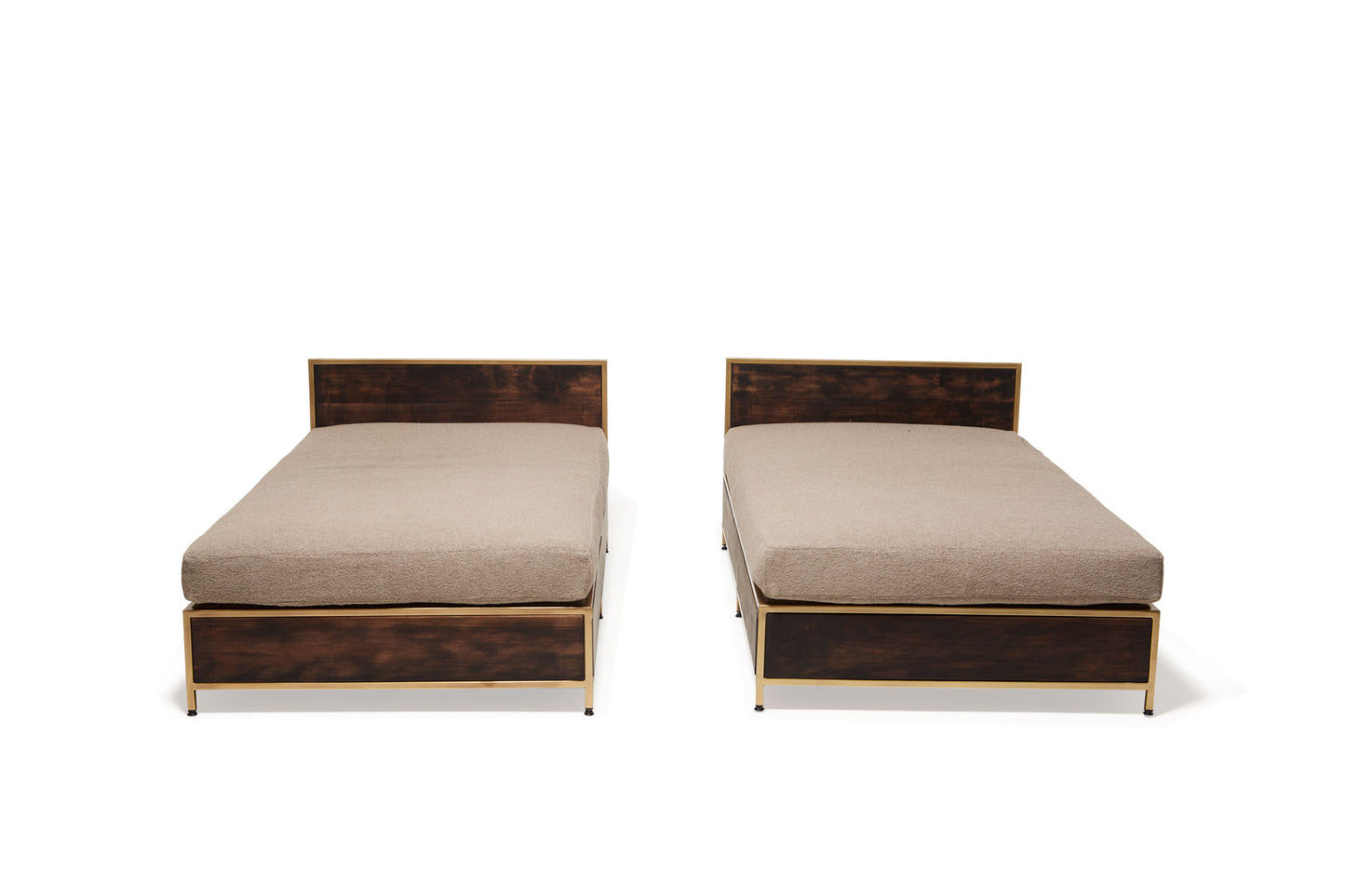 Guest Bed Sofa - Brown Boucle and Walnut with Brass frame