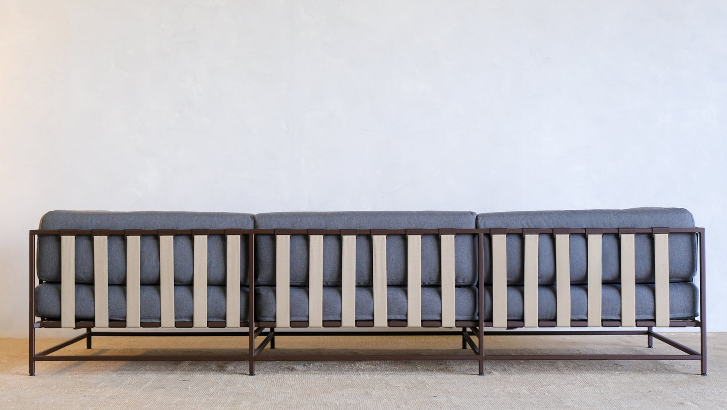 Outdoor Sofa in Grey Canvas with Rust Frame